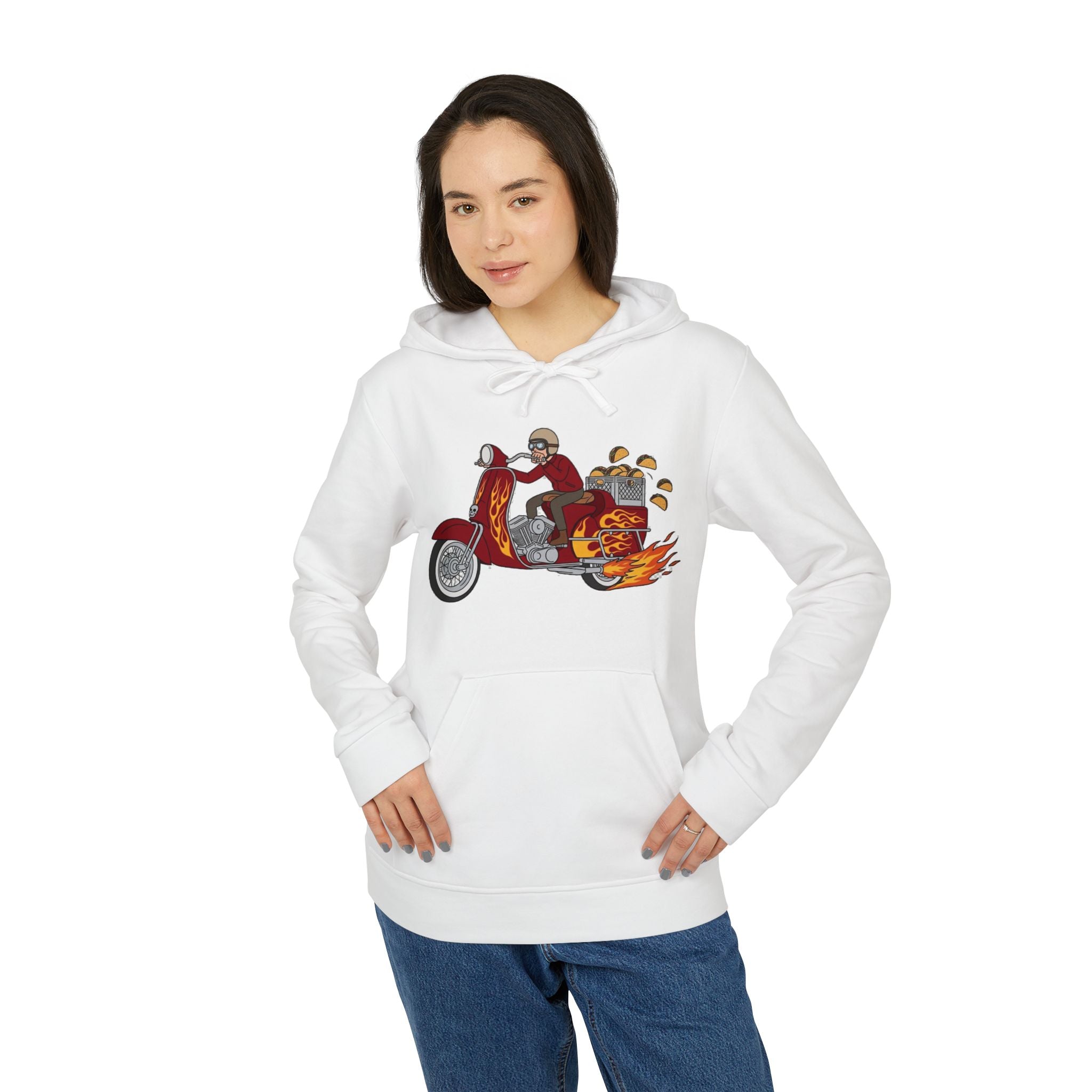 Taco Scooter Hoodie — "Must... Bring... Tacos..." Graphic Pullover